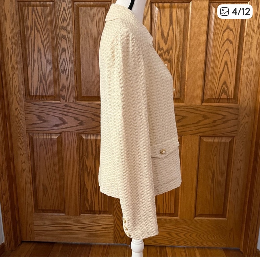 St. John Collection Cream Blazer with Floral Accents - Picture 3 of 9